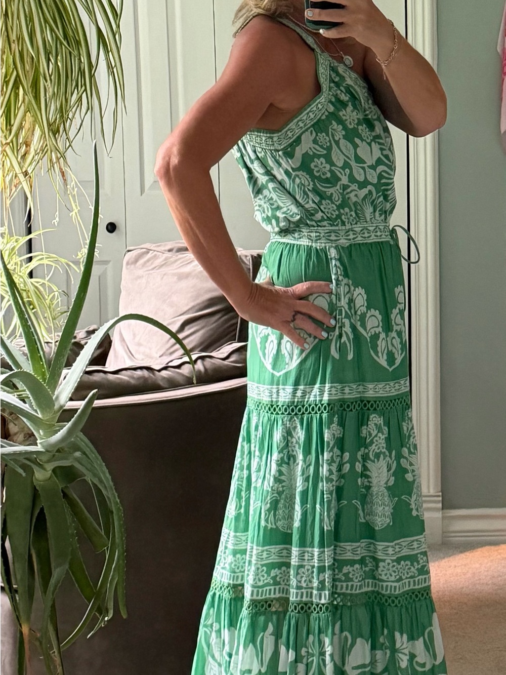 FARM Rio One-Shoulder Green and White Floral Maxi Dress - Picture 5 of 6
